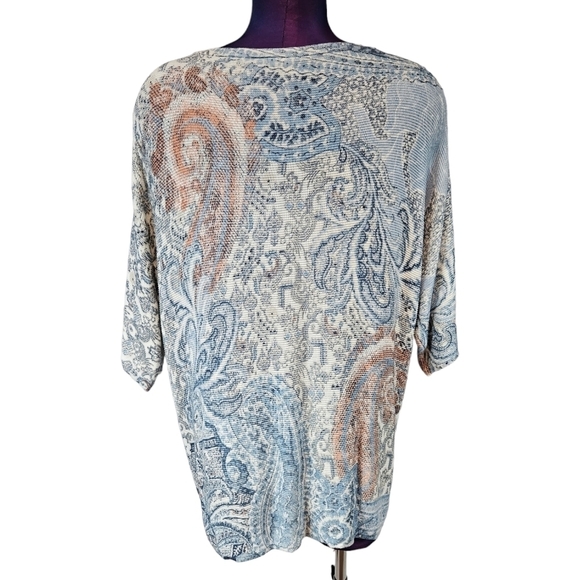 Chico's‎ Blue & Rust Paisley Fall Foulard Boat Neck Pullover Size 2X Women's L72 - Picture 6 of 9